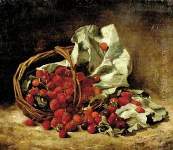 Still Life Of Rasberries And Cherries Oil Painting by George Henry Hall