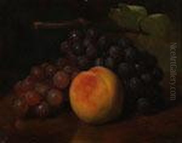 Still Life With Peach And Grapes Oil Painting by George Henry Hall