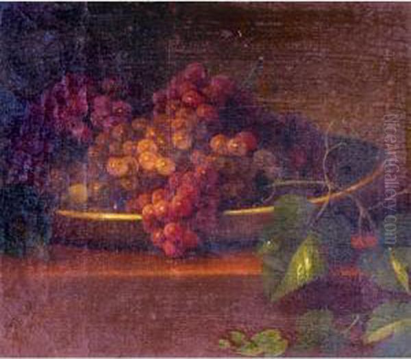 Still Life With Grapes In A Dish On A Table Oil Painting by George Henry Hall