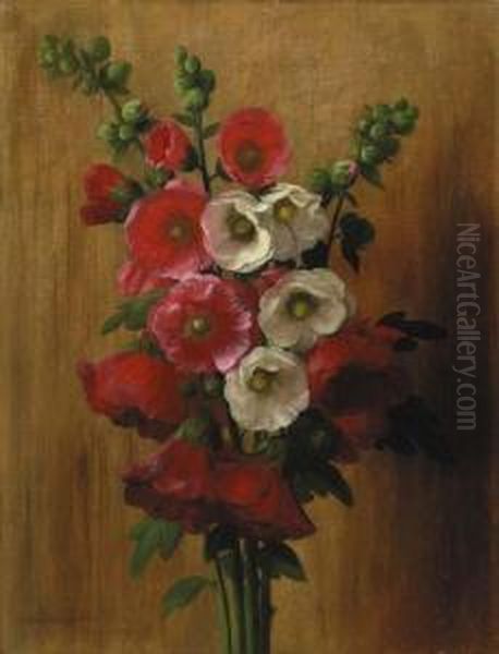 Hollyhocks Oil Painting by George Henry Hall