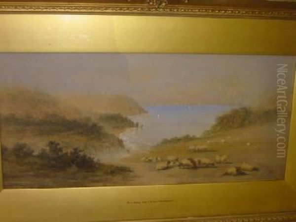 Coastal Scene With Sheep In The Foreground Oil Painting by George Lowthian Hall