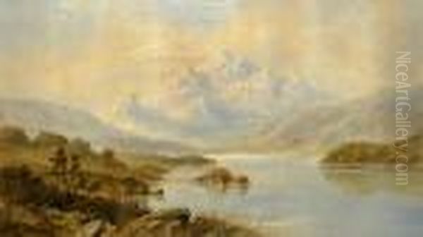 Paesaggio Con Fiume E Montagne Oil Painting by George Lowthian Hall