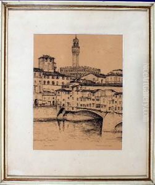 Florenz - Blick Uber Den Arno Mit Ponte Vecchio Und Palazzo Vecchio Oil Painting by Richard Hall