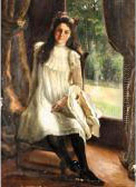 Portrait Of A Young Lady Oil Painting by Richard Hall