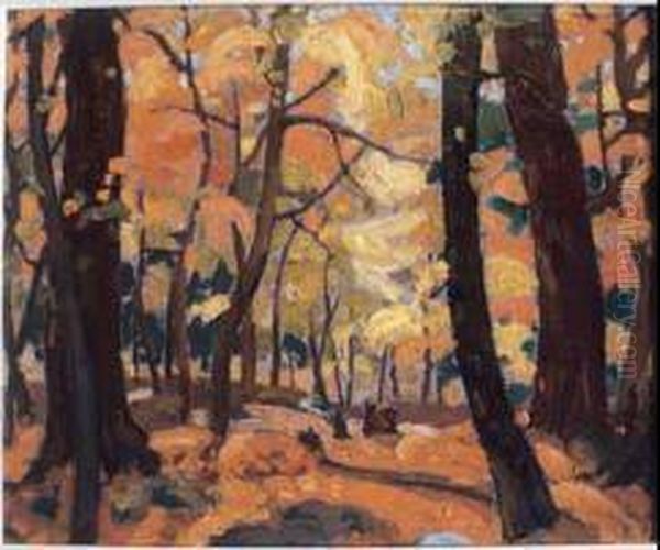 Autumn Woods
 Oil On Board by Joseph Sydney Hallam