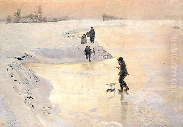 Skaters Oil Painting by Emil Claus