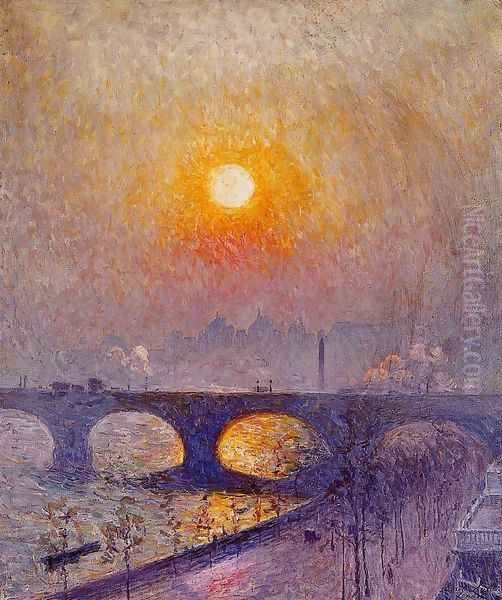 Sunset over Waterloo Bridge Oil Painting by Emil Claus