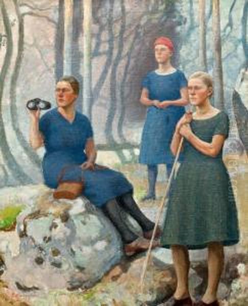 Girls On Excursion Oil Painting by Pekka Halonen