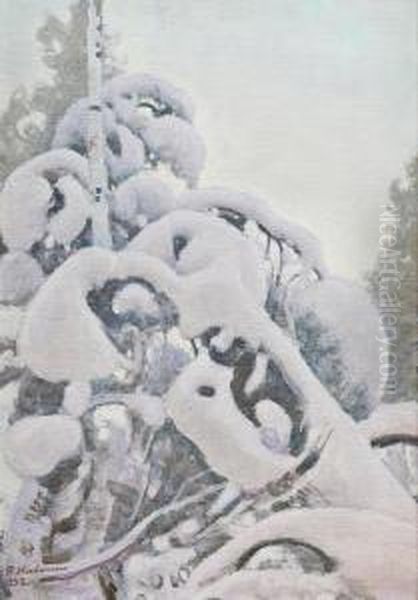 Snowy Winter Landscape Oil Painting by Pekka Halonen