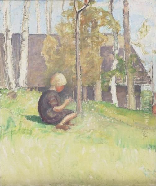 Tyttopihalla. Oil Painting by Pekka Halonen