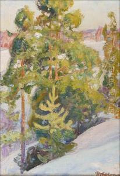 Jarvimaisema Talvella. Oil Painting by Pekka Halonen