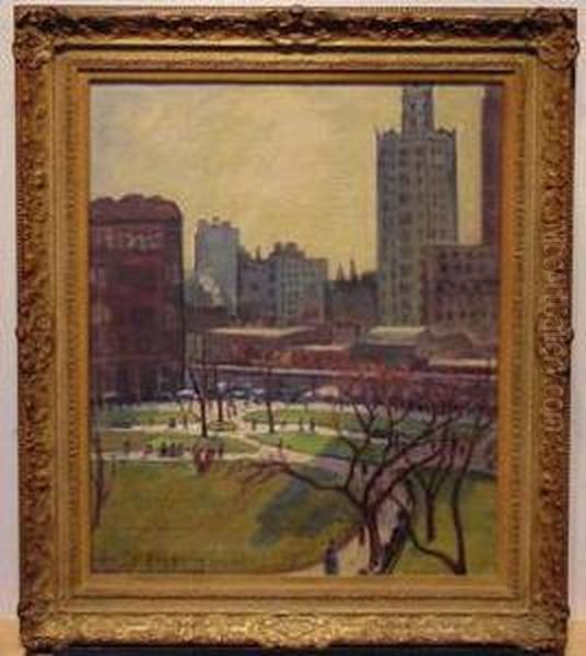 Bryant Park Oil Painting by Samuel Halpert