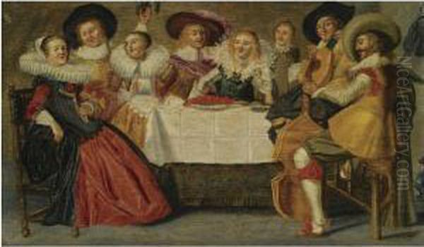 A Merry Company At A Table, Making Music Oil Painting by Dirck Hals