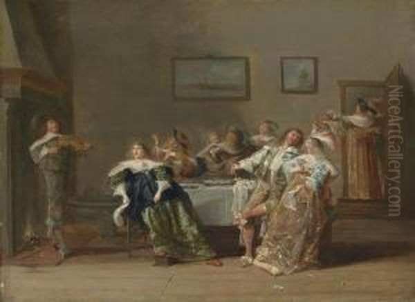 Elegant Company Merrymaking In An Interior Oil Painting by Dirck Hals