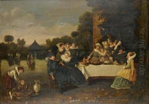 Elegant Figures In A Garden Oil Painting by Dirck Hals