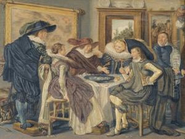 Interieur Mit Vornehmer Gesellschaft Beim Festmahl. Oil Painting by Dirck Hals