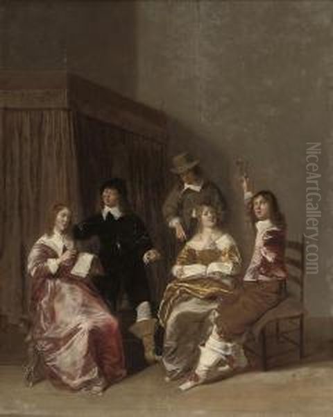 Merry Company Making Music In An Interior Oil Painting by Dirck Hals