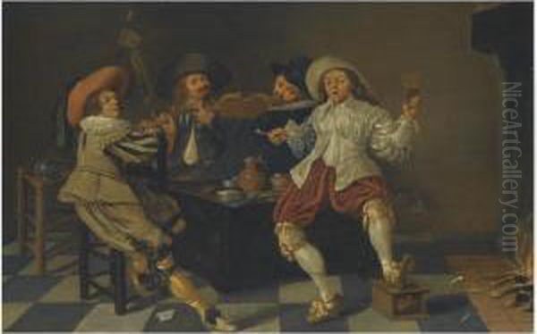 An Interior With Cavaliers Playing Music Oil Painting by Dirck Hals