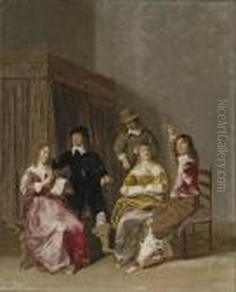 A Merry Company Making Music In An Interior Oil Painting by Dirck Hals