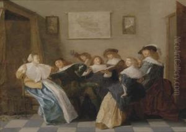 Elegant Company Merrymaking In An Interior Oil Painting by Dirck Hals