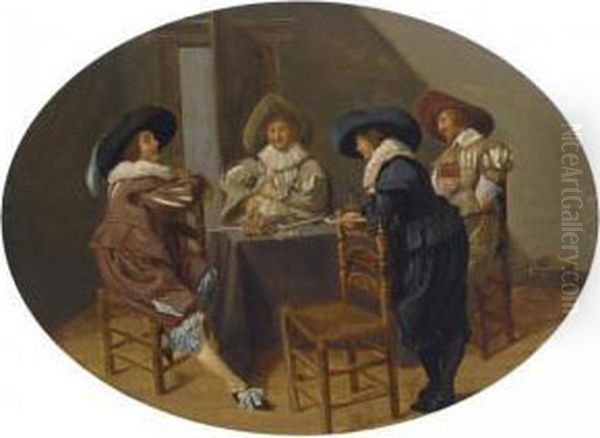 An Elegant Company Smoking And Drinking In An Interior Oil Painting by Dirck Hals