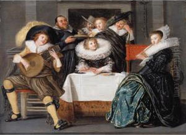 A Merry Company Making Music Oil Painting by Dirck Hals