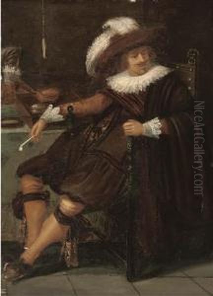 A Cavalier: A Fragment Oil Painting by Dirck Hals