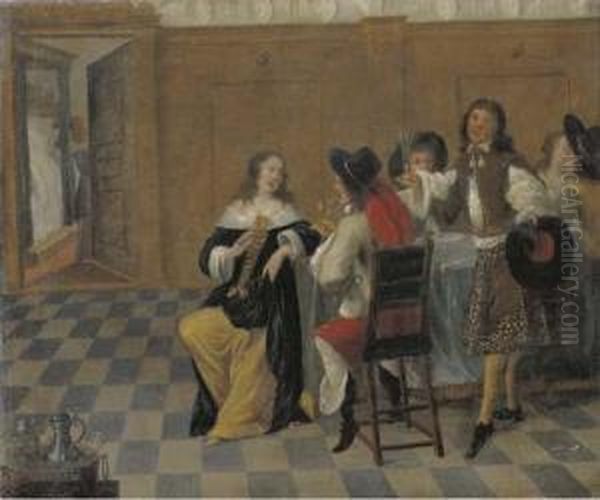 Merry Company Drinking In An Interior Oil Painting by Dirck Hals