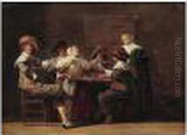 Merry Company Playing Cards In An Interior Oil Painting by Dirck Hals