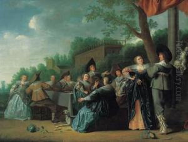 Elegant Company Feasting In An Ornamental Garden, A Palacebeyond Oil Painting by Dirck Hals