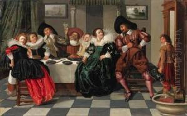 Elegant Company At Table In An Interior Oil Painting by Dirck Hals