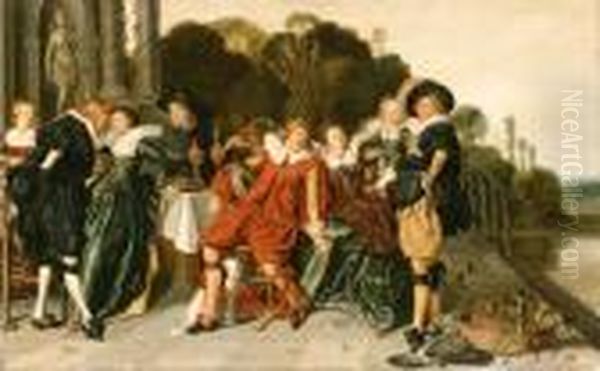 A Merry Company On A Terrace, A Landscape Beyond Oil Painting by Dirck Hals