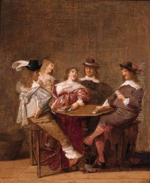 A Company At Table Engaged In A Game Of Cards Oil Painting by Dirck Hals