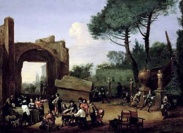 Garden Party with Roman Artists, c.1640s Oil Painting by Michelangelo Cerquozzi