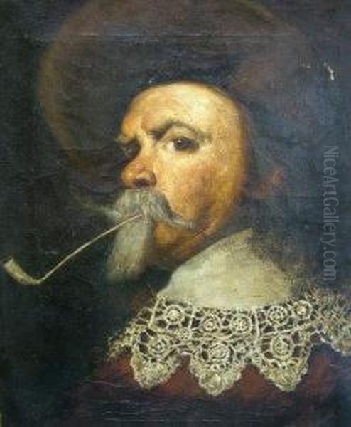 Gentleman Smoking A Clay Pipe Oil Painting by Frans Hals