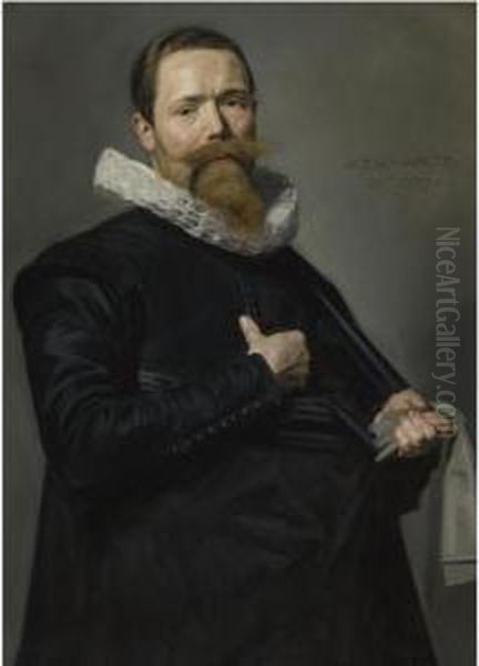 Portrait Of A Man Holding A Pair Of Gloves Oil Painting by Frans Hals