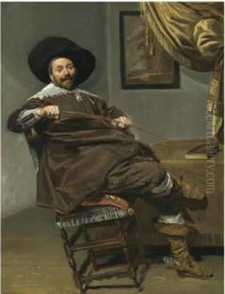 Portrait Of Willem Van Heythuysen, Seated On A Chair And Holding Ahunting Crop Oil Painting by Frans Hals