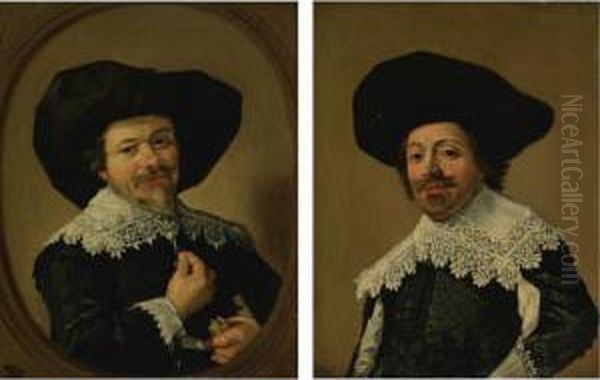 Portrait Of A Man Pulling On The Tassels Of His Collar Oil Painting by Frans Hals