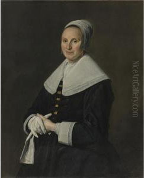 Portrait Of A Woman With Gloves Oil Painting by Frans Hals