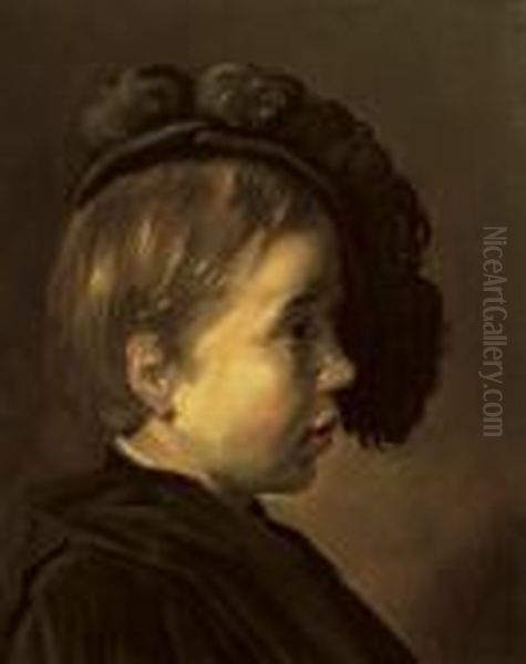 Profile Of A Boy Wearing A Black Cap Oil Painting by Frans Hals