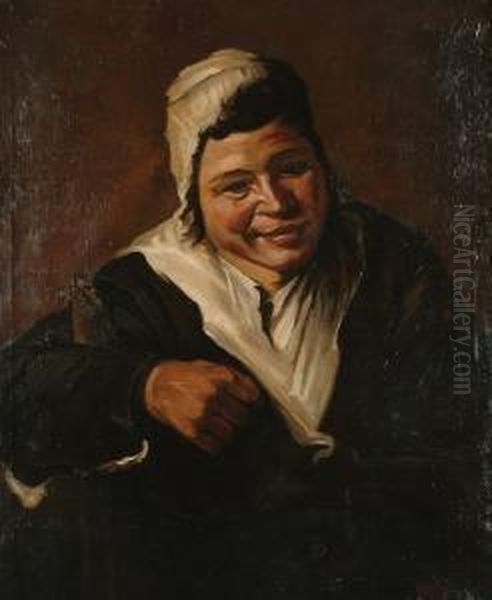 A Peasant Woman In A Black Dress With A White Shawl And Cap Oil Painting by Frans Hals