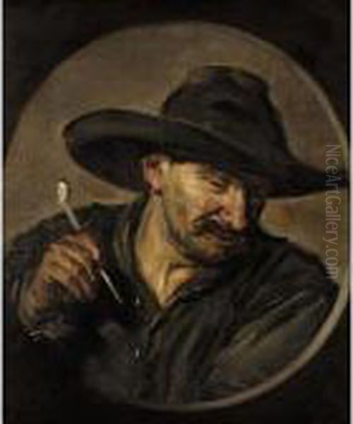 A Man In A Hat, Holding A Pipe Oil Painting by Frans Hals