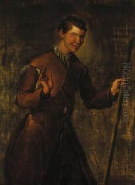 A Servant, Three-quarter-length, Holding A Staff Oil Painting by Frans Hals