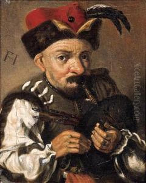 A Man Playing The Bagpipes; And A Youth Playing The Violin Oil Painting by Frans Hals