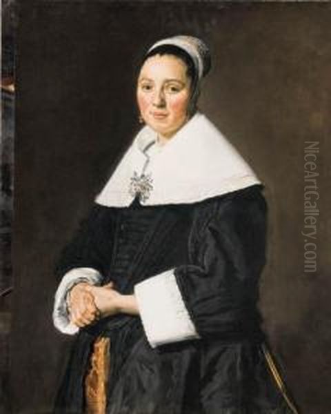 Portrait Of A Lady, 
Three-quarter-length, In A Black Dress With Awhite Collar And White 
Cuffs Oil Painting by Frans Hals