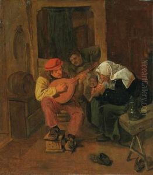 Peasants Making Music In An Interior Oil Painting by Harmen Fransz. Hals