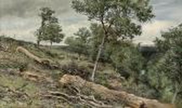 A Figure Resting In A Wooded River Valley In Gretna Oil Painting by Keeley Halswelle