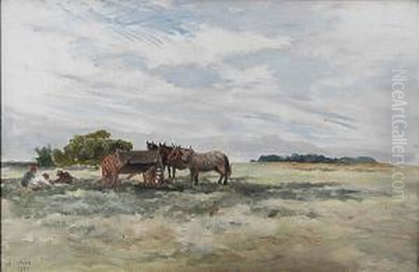 Work Horses Resting In The Field Oil Painting by Keeley Halswelle