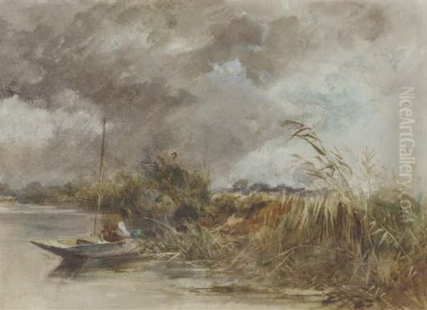 An Angler Amongst The Reeds Oil Painting by Keeley Halswelle