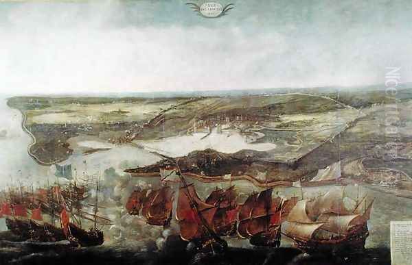 The Siege of La Rochelle in 1628 Oil Painting by Adrian van der Cabel